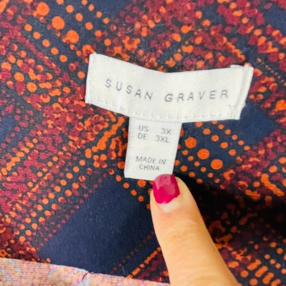 Susan Graver Liquid knit Orange and blue Buttondown top size 3X - Picture 6 of 10